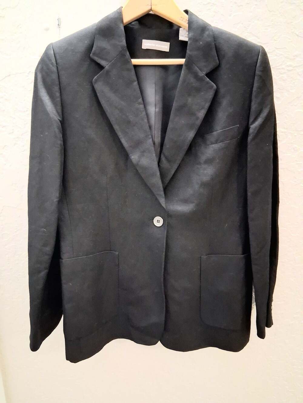 Valerie Stevens Black Linen Rayon Blend Blazer Size 10